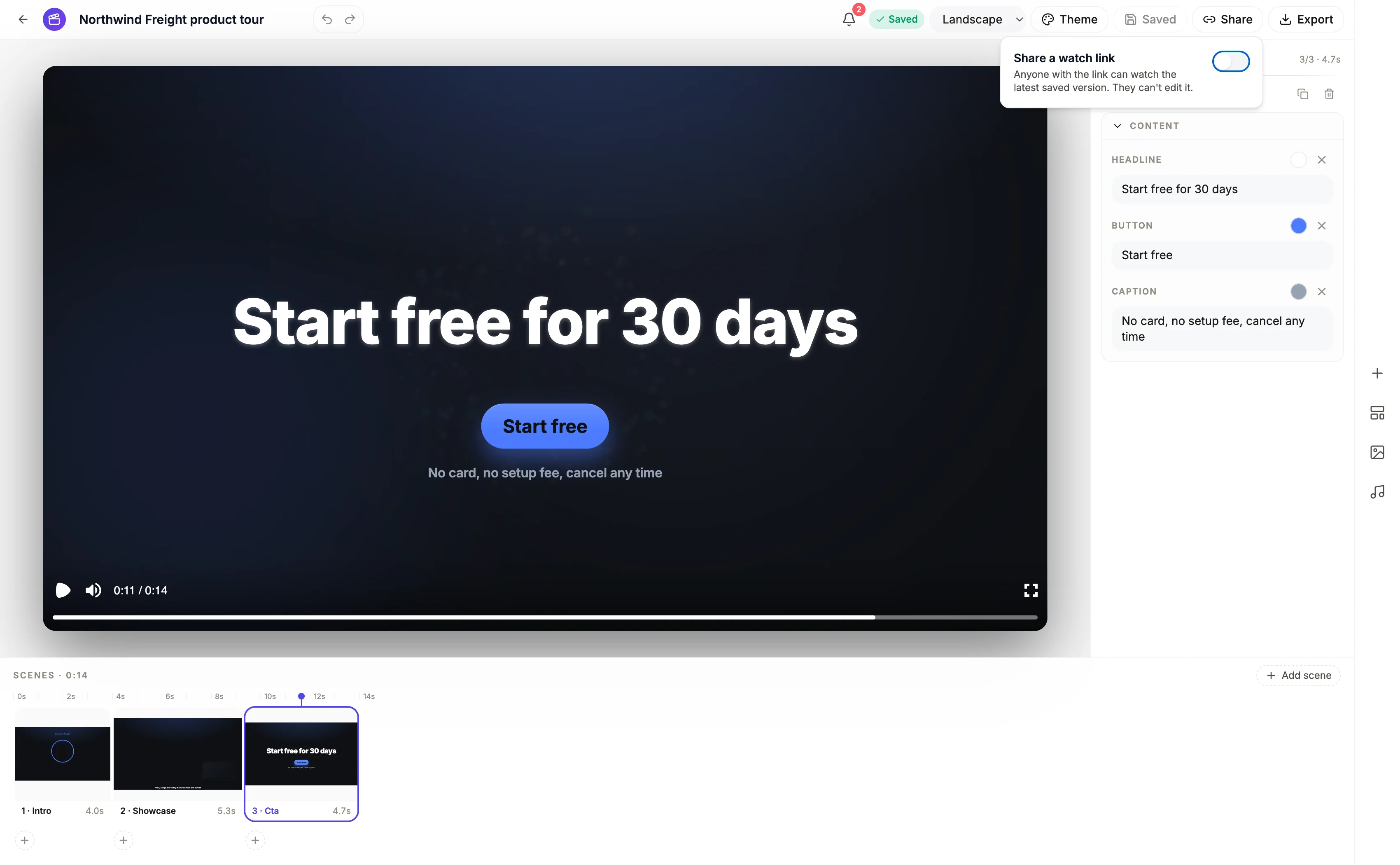 The share control on a video, offering a watch link that always shows the latest version