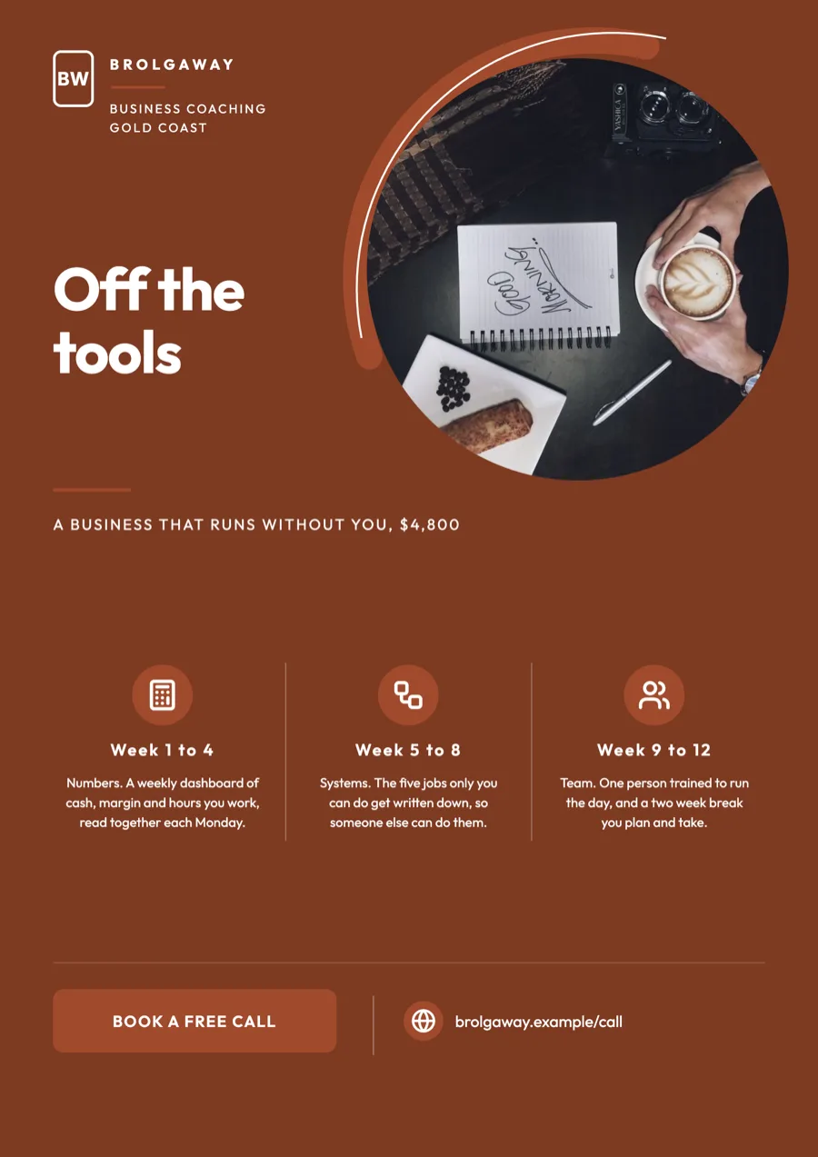 Business coach flyer with a 12 week program outline example