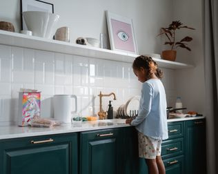 dark green painted kitchen cabinets