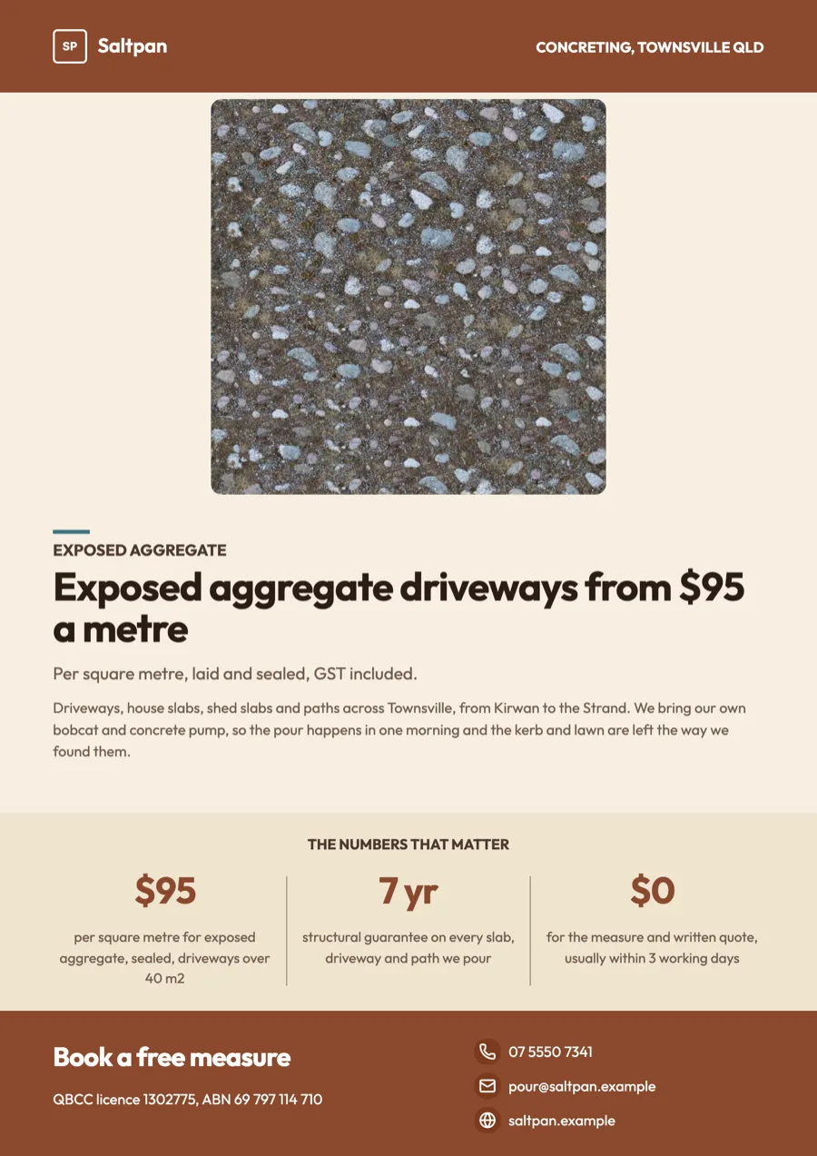Concreting flyer with driveway and slab prices example