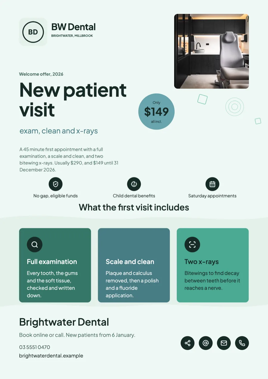 Dental clinic flyer for a family dental practice example