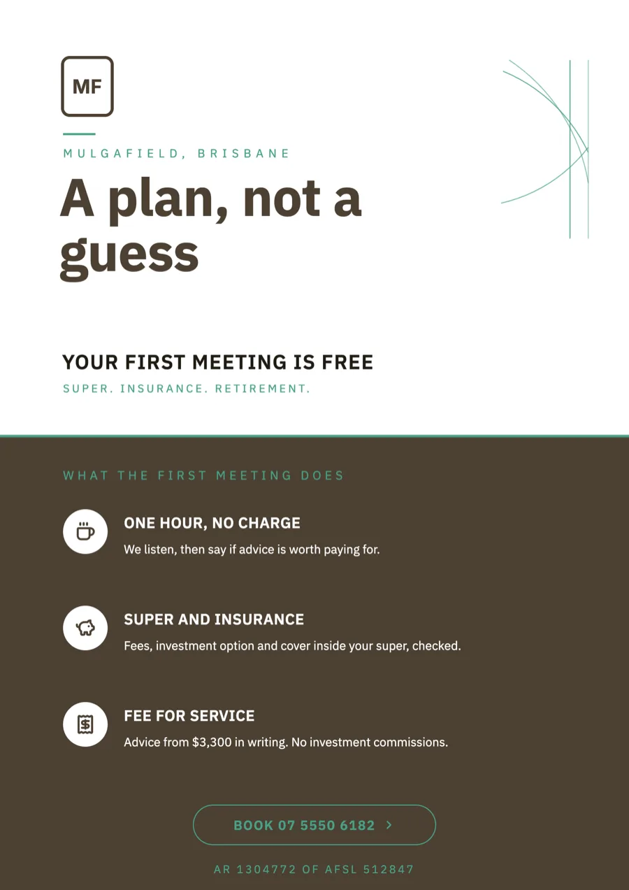Financial planner flyer with a free first meeting example