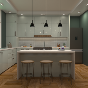 kitchen with island bench and pendant lights