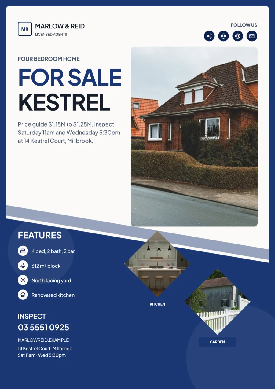 Property for sale flyer for a four bedroom family home example