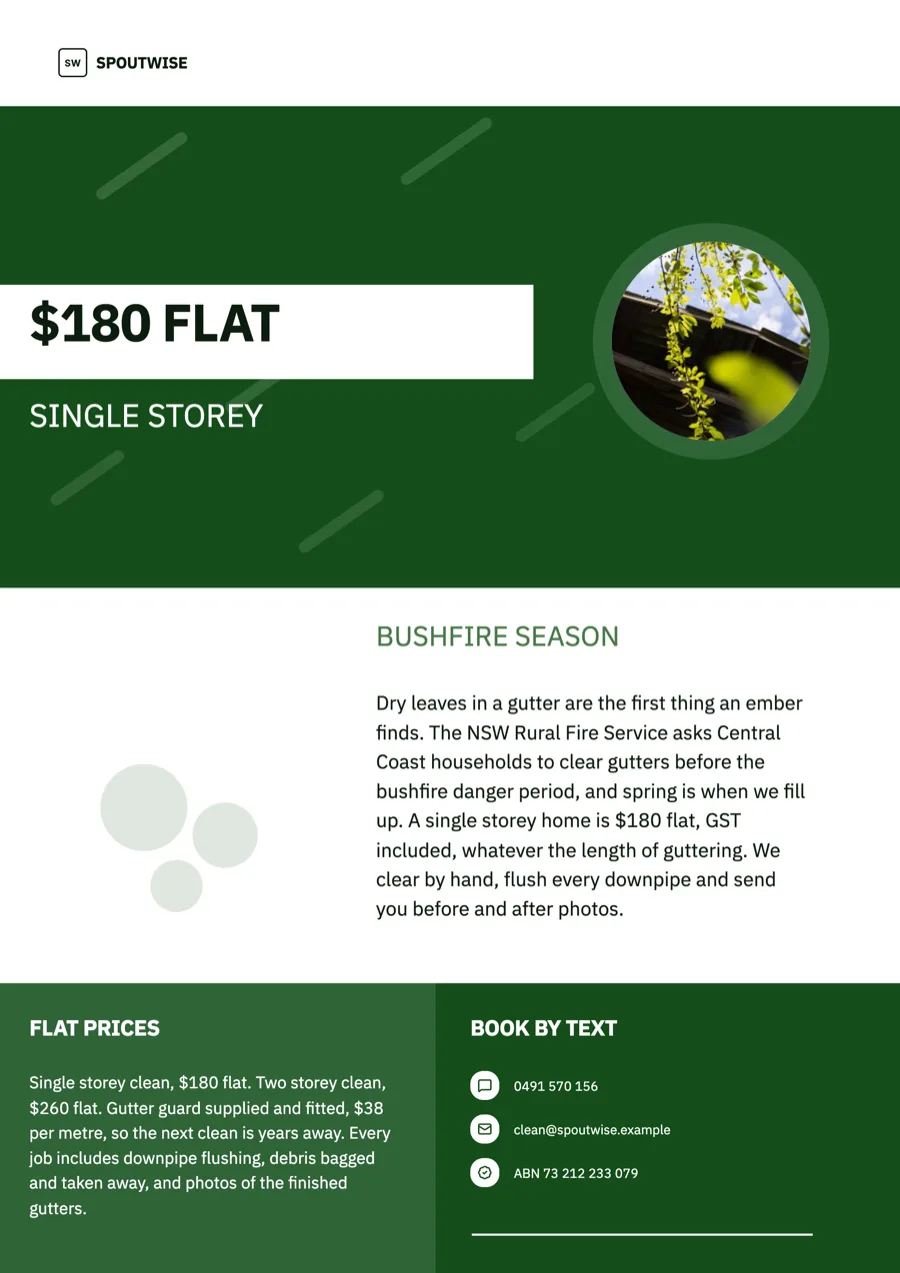 Gutter cleaning flyer with a flat rate and guard upgrade example