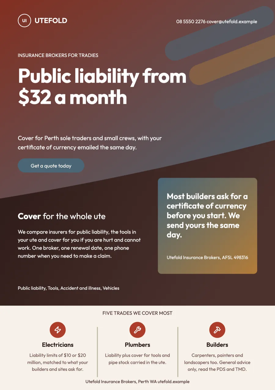 Insurance broker flyer for tradie business cover example