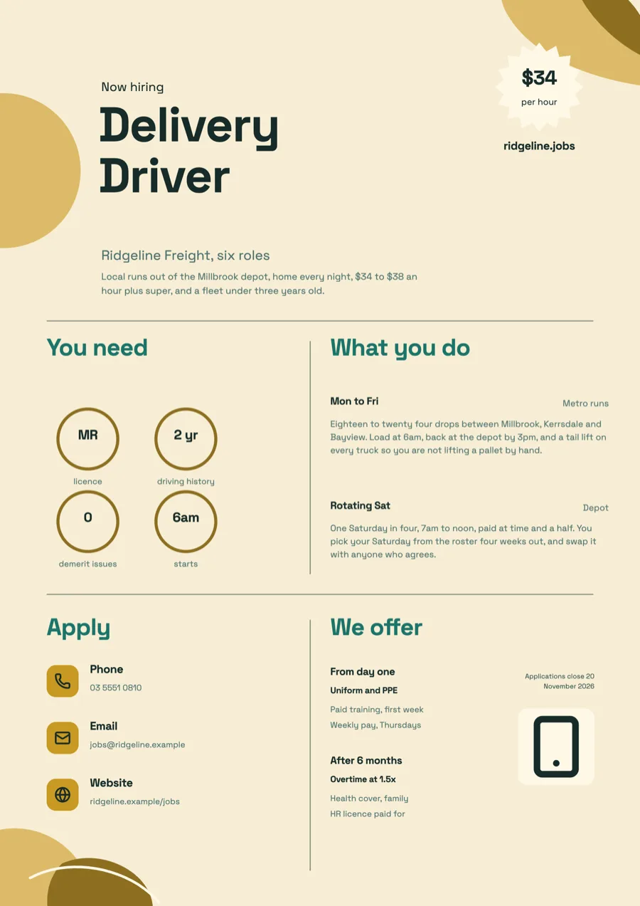 Job vacancy flyer for a freight company hiring drivers example