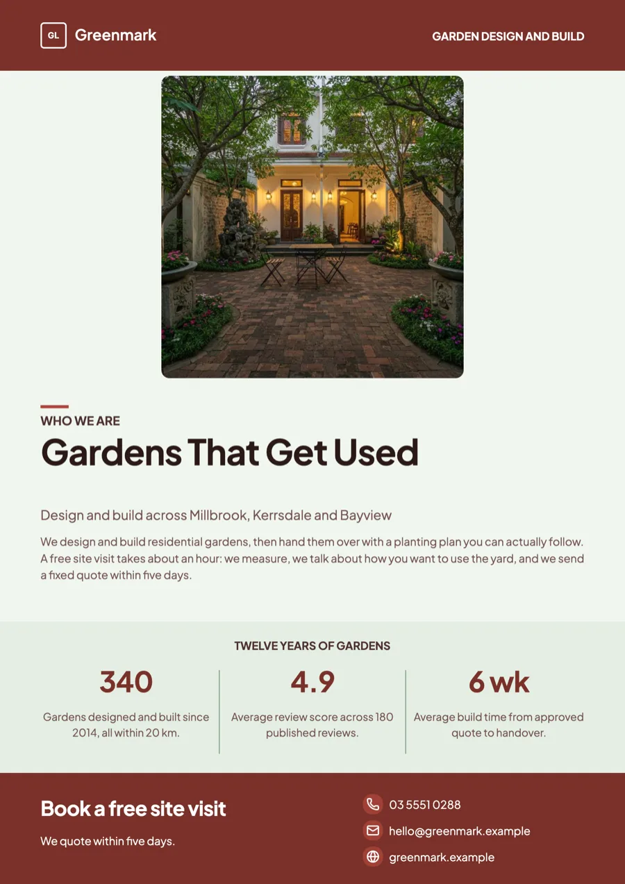 Landscaping flyer for a garden design and build company example