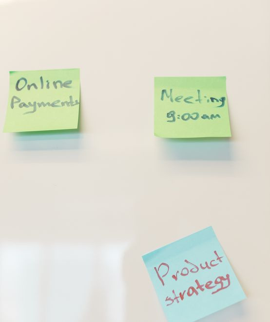 marketing strategy sticky notes on whiteboard