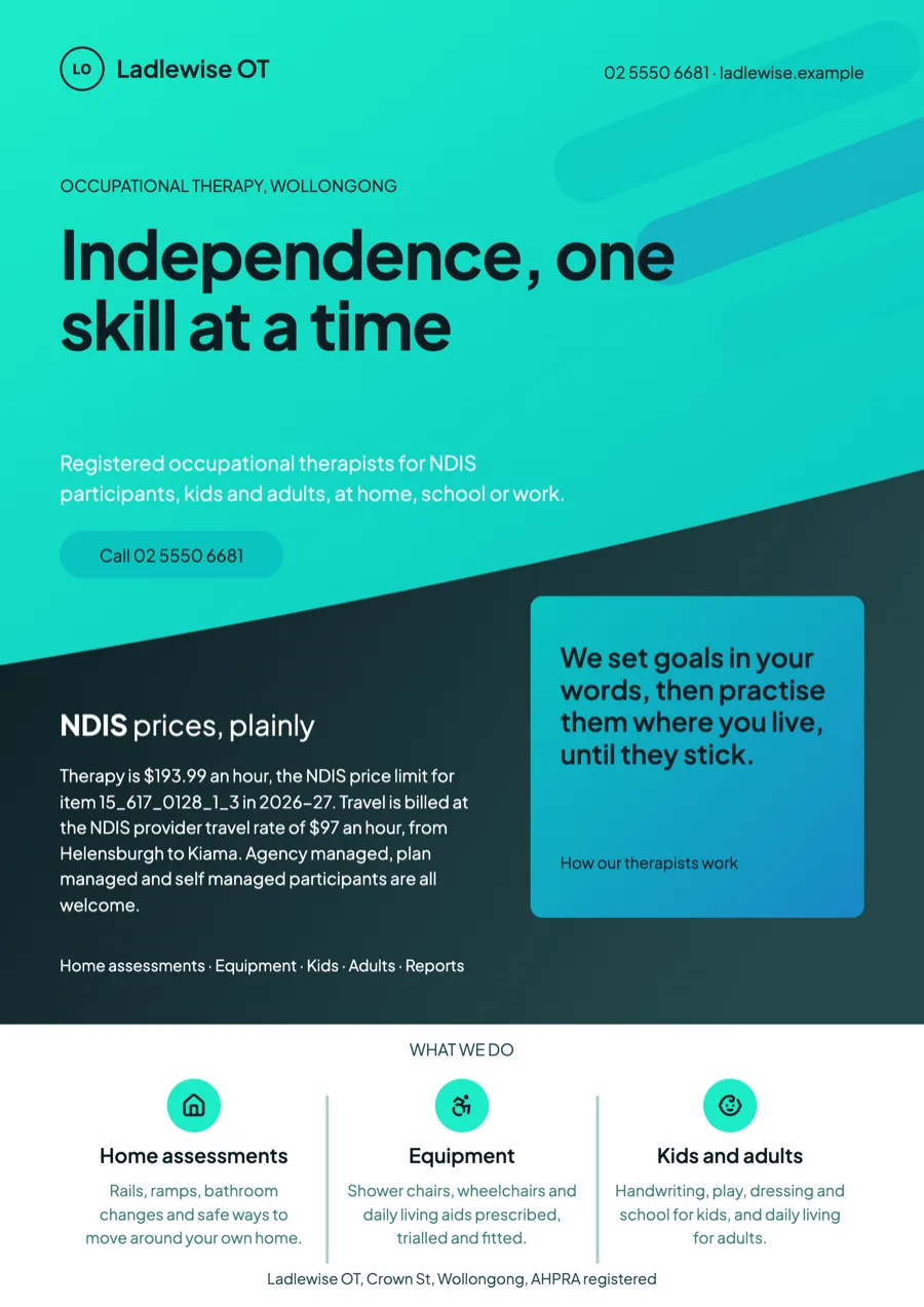 Occupational therapy flyer for NDIS participants example