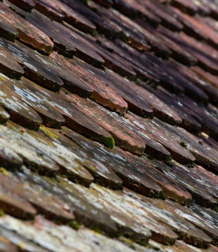 old roof tiles moss weathered