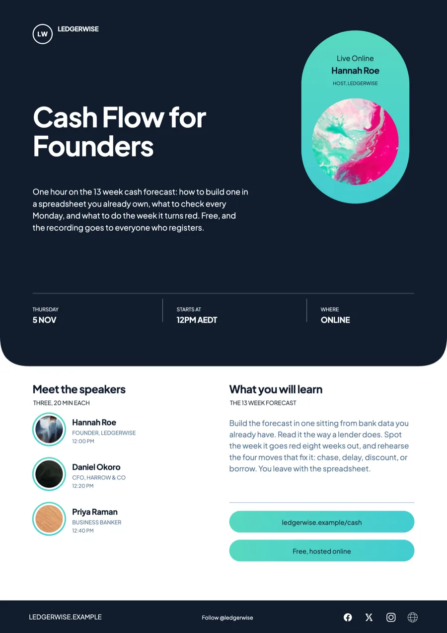 Webinar flyer for an online accounting education company example