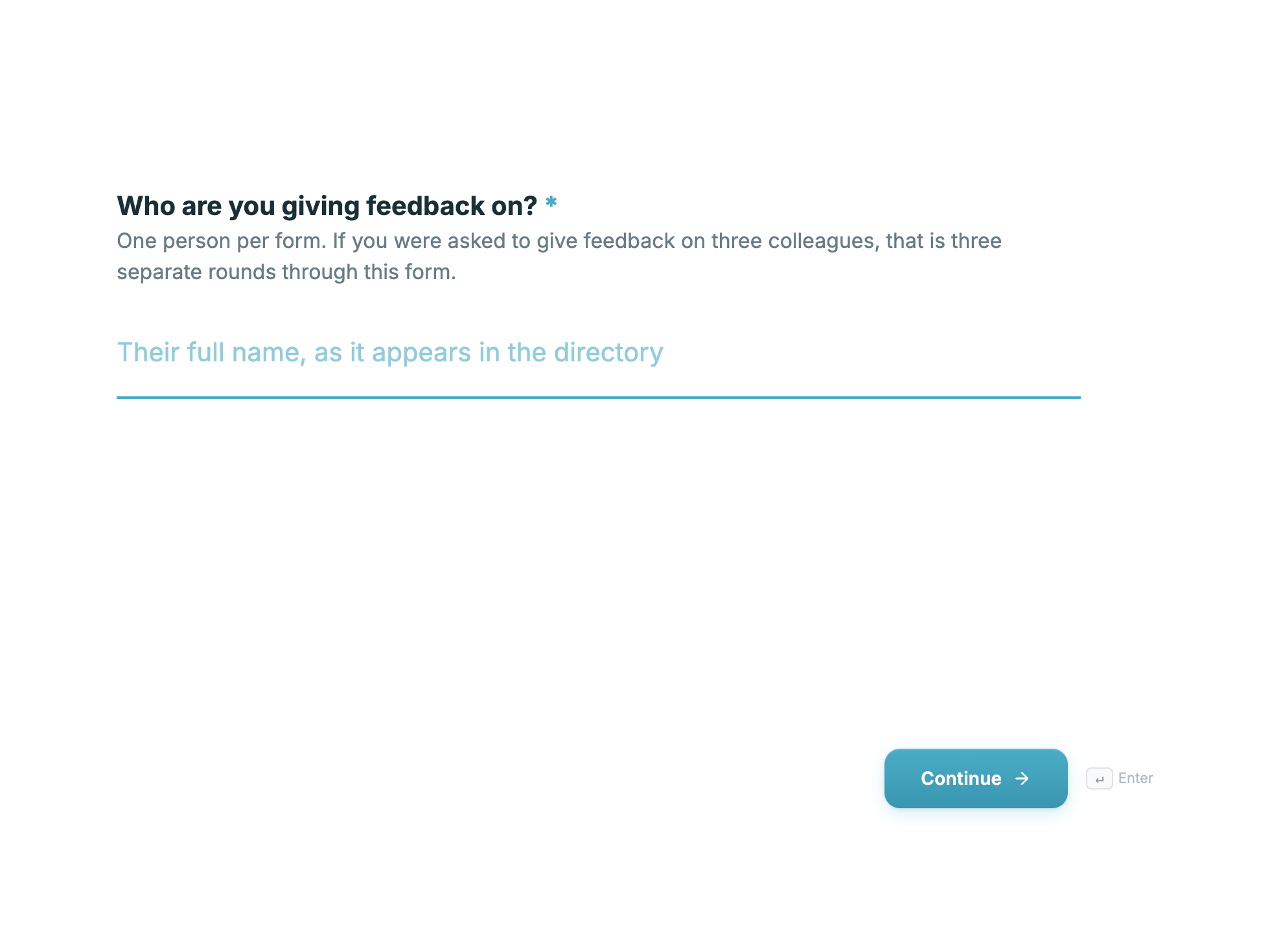 Welcome screen of the 360 feedback form example