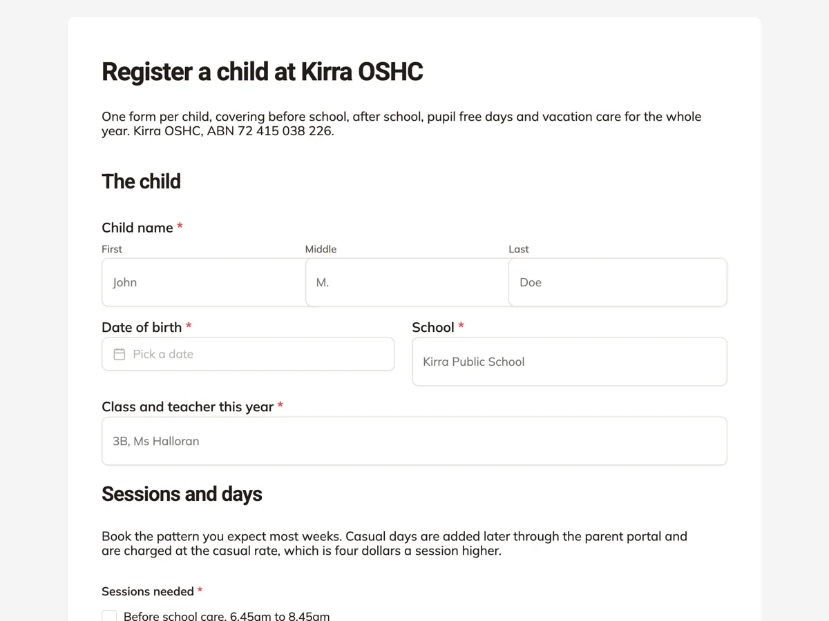 Top of the after school care registration form built for oshc rules example