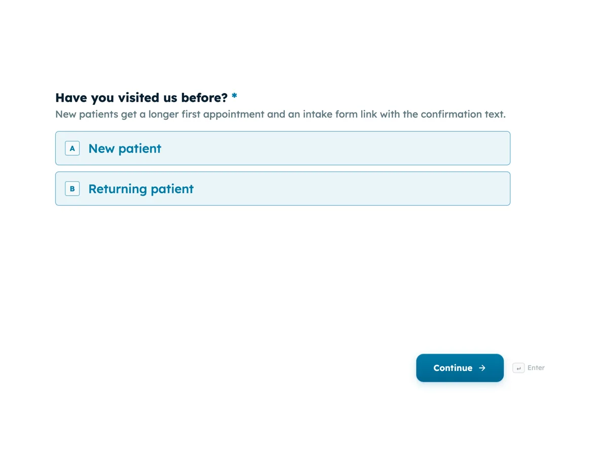 Top of the appointment request form that reception confirms example