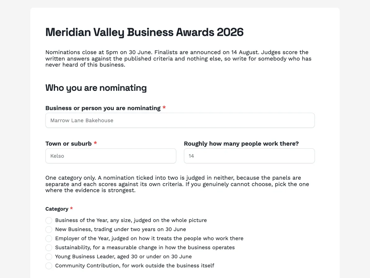 Award nomination form example