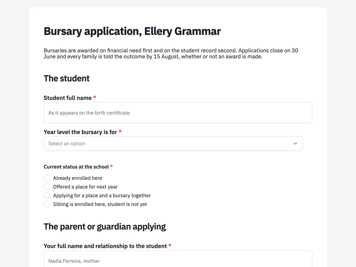 Top of the bursary application form built around financial need example