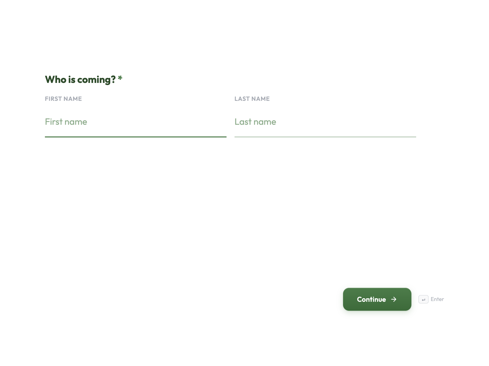 Welcome screen of the class booking form example