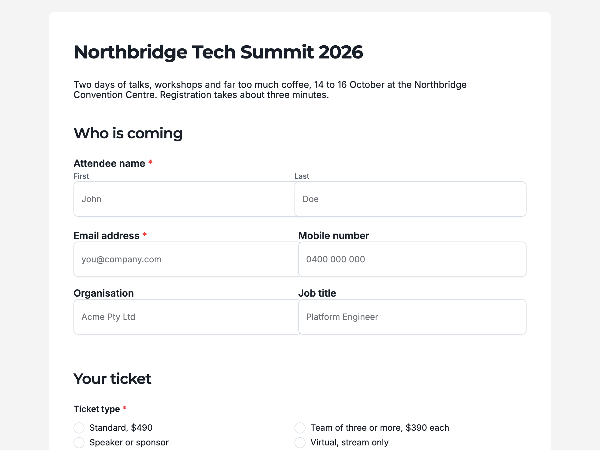 Conference registration form example