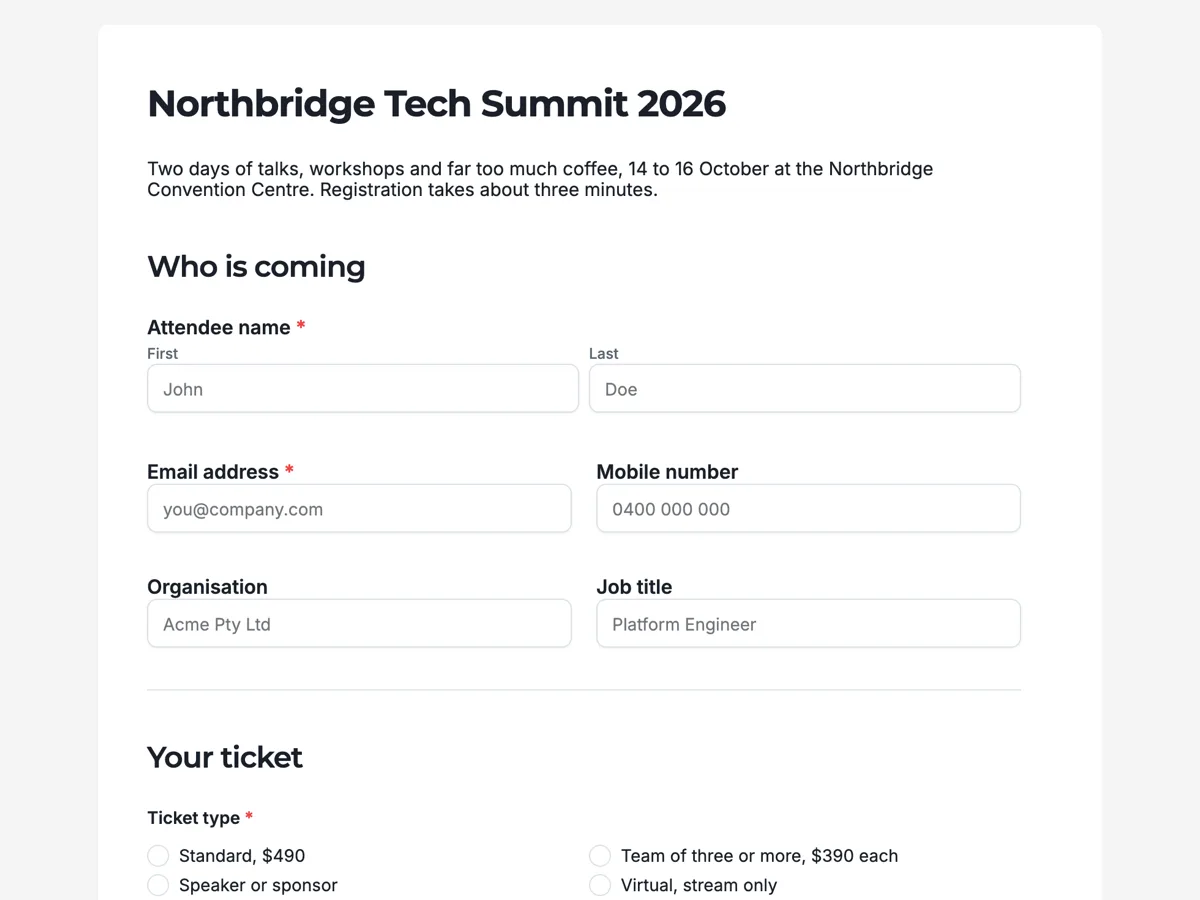 Conference registration form example