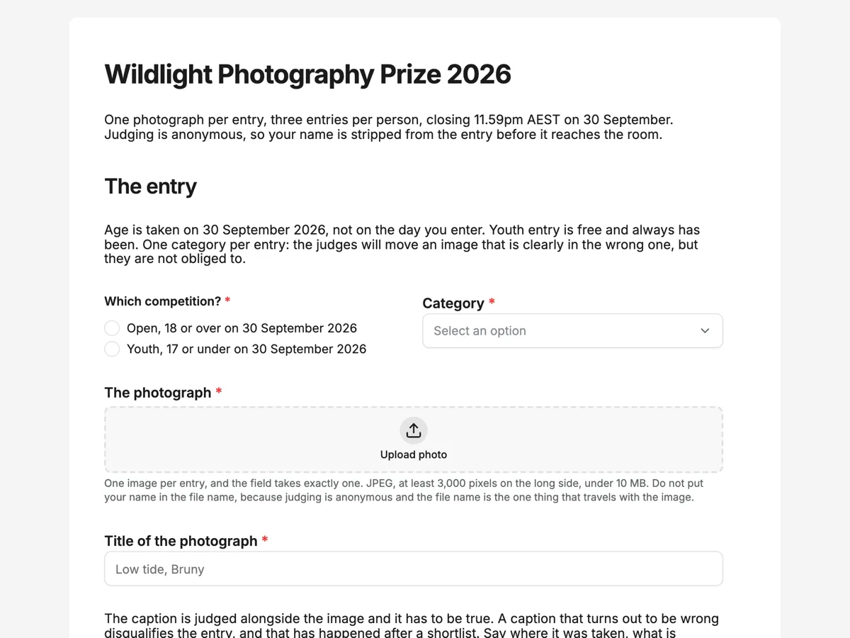 Competition entry form example