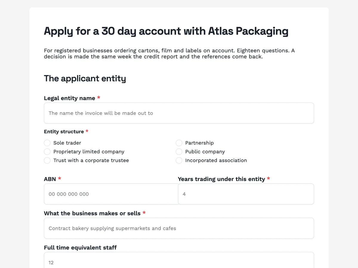 Top of the business credit application form for a 30 day trading account example