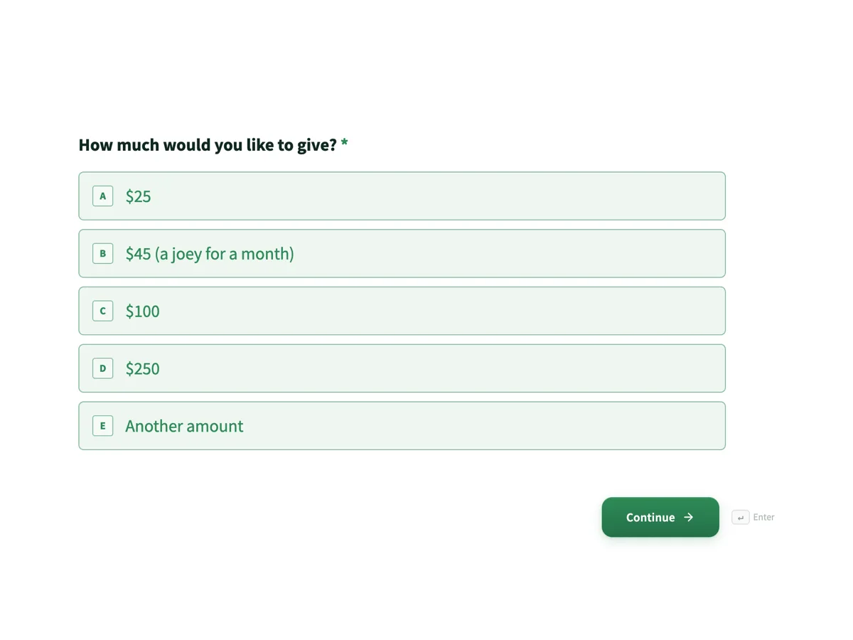 Top of the donation form that collects what the receipt needs example