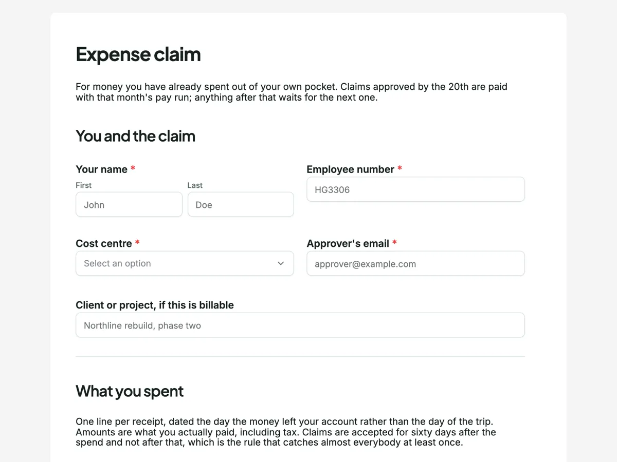 Top of the expense claim form example