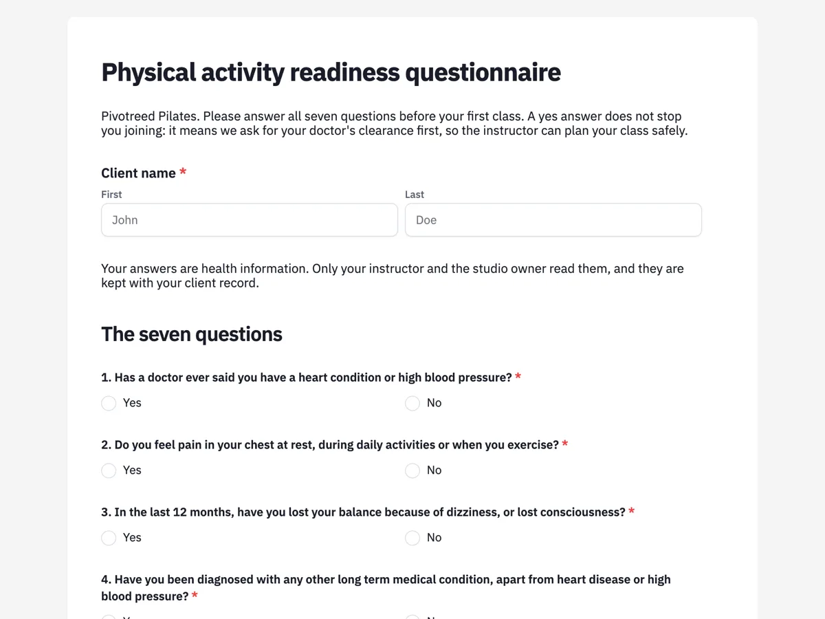PAR Q form online: seven questions, clearance and a signature example