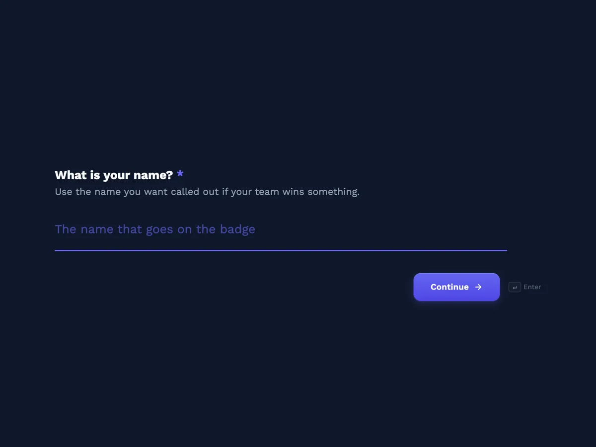 Top of the hackathon registration form that handles solo and teams example