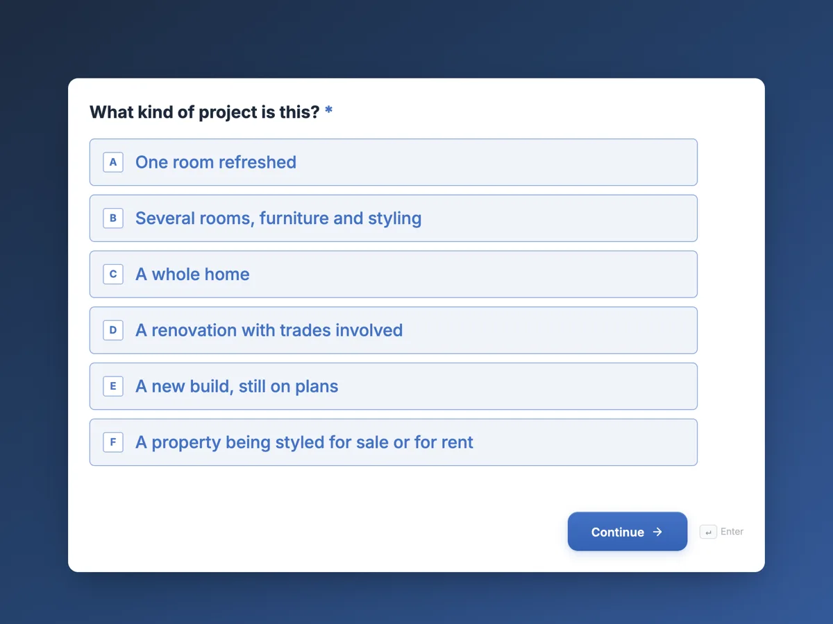 Top of the interior design client questionnaire that starts with the rooms example