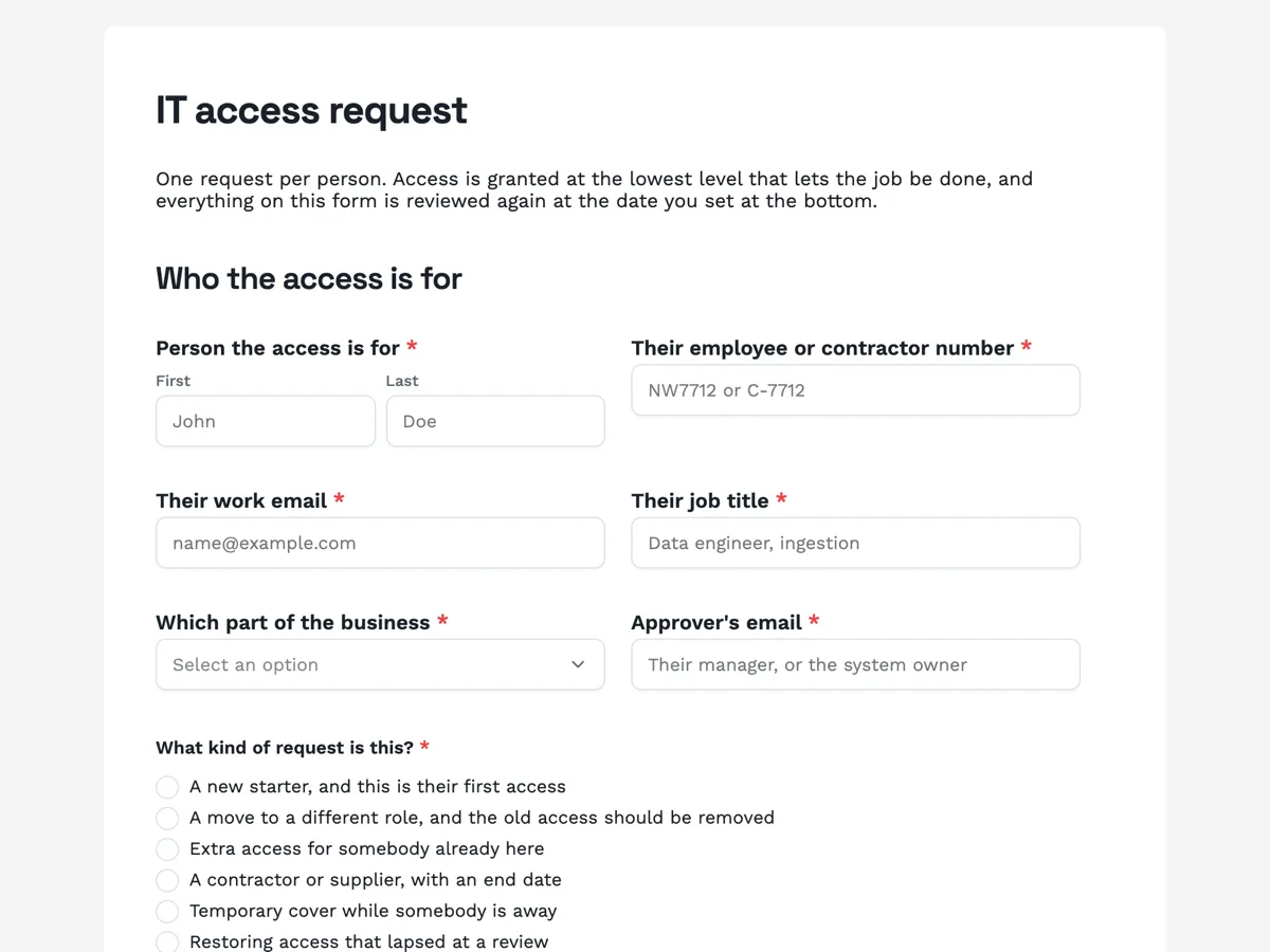 Top of the it access request form example