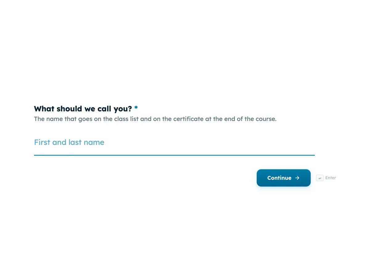 Language course registration form with a placement check example
