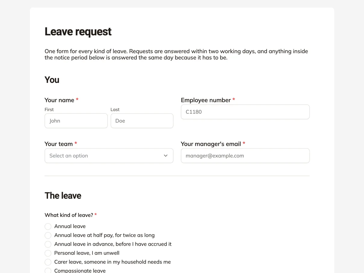 Top of the leave request form example