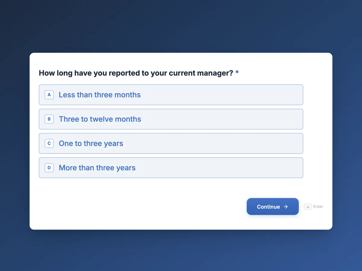 Top of the manager feedback survey with twelve behaviours rated by frequency example
