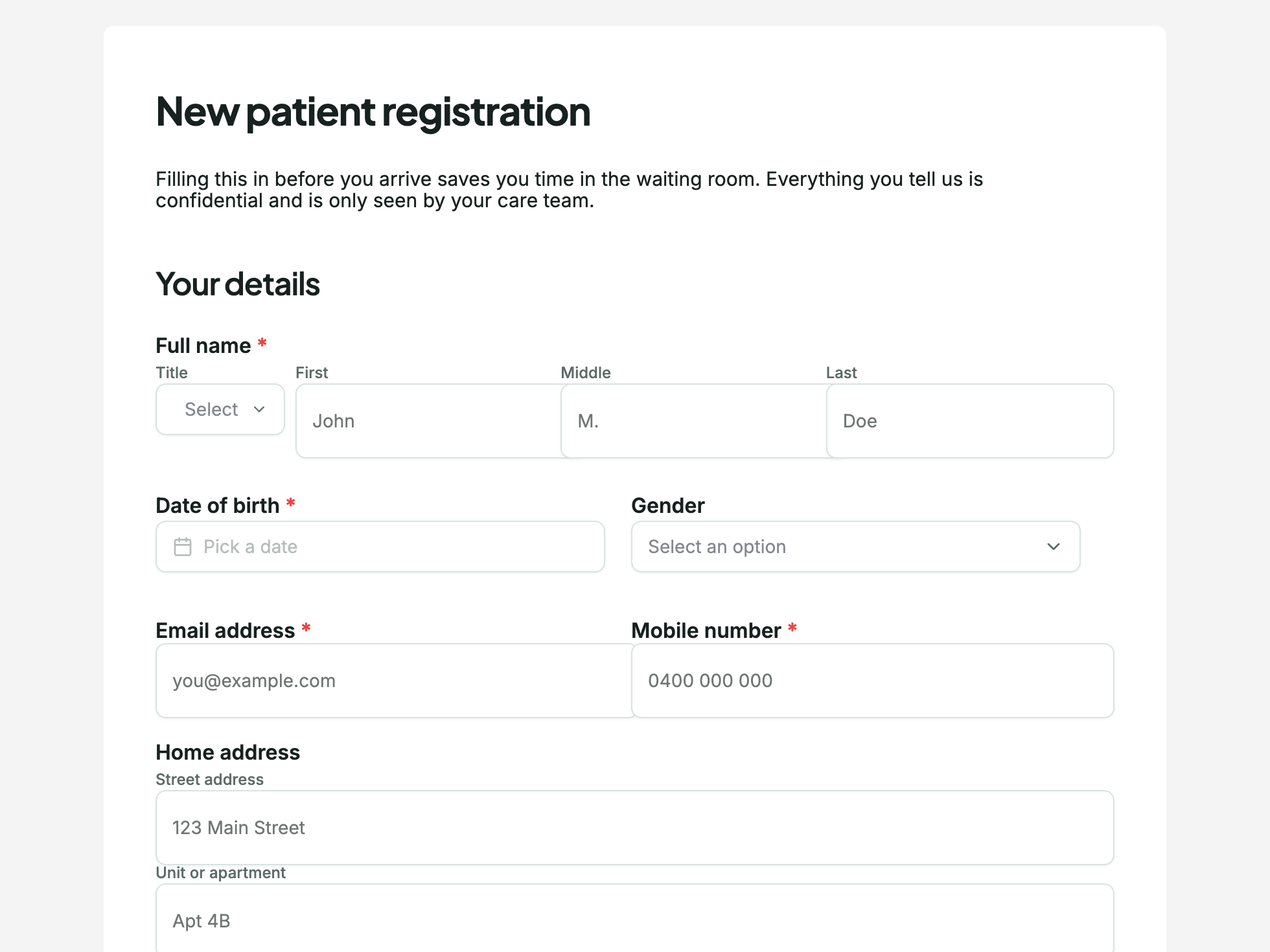 Patient intake form example