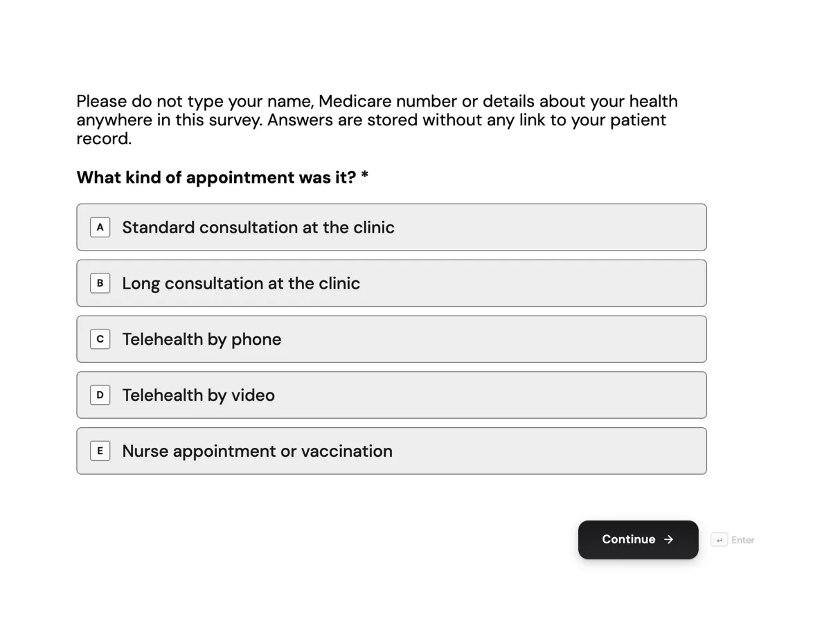 Patient satisfaction survey template for an Australian GP clinic example