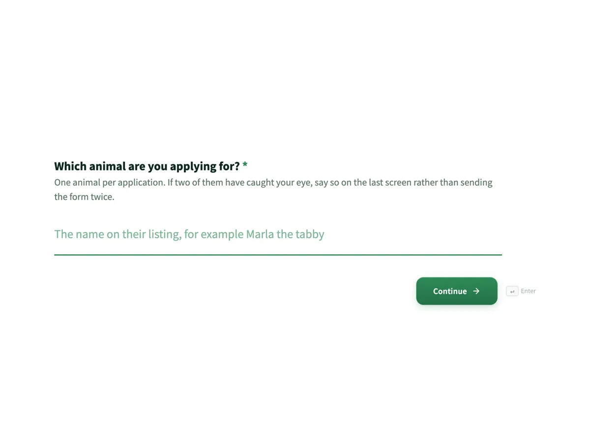 Pet adoption application form with the home check questions built in example