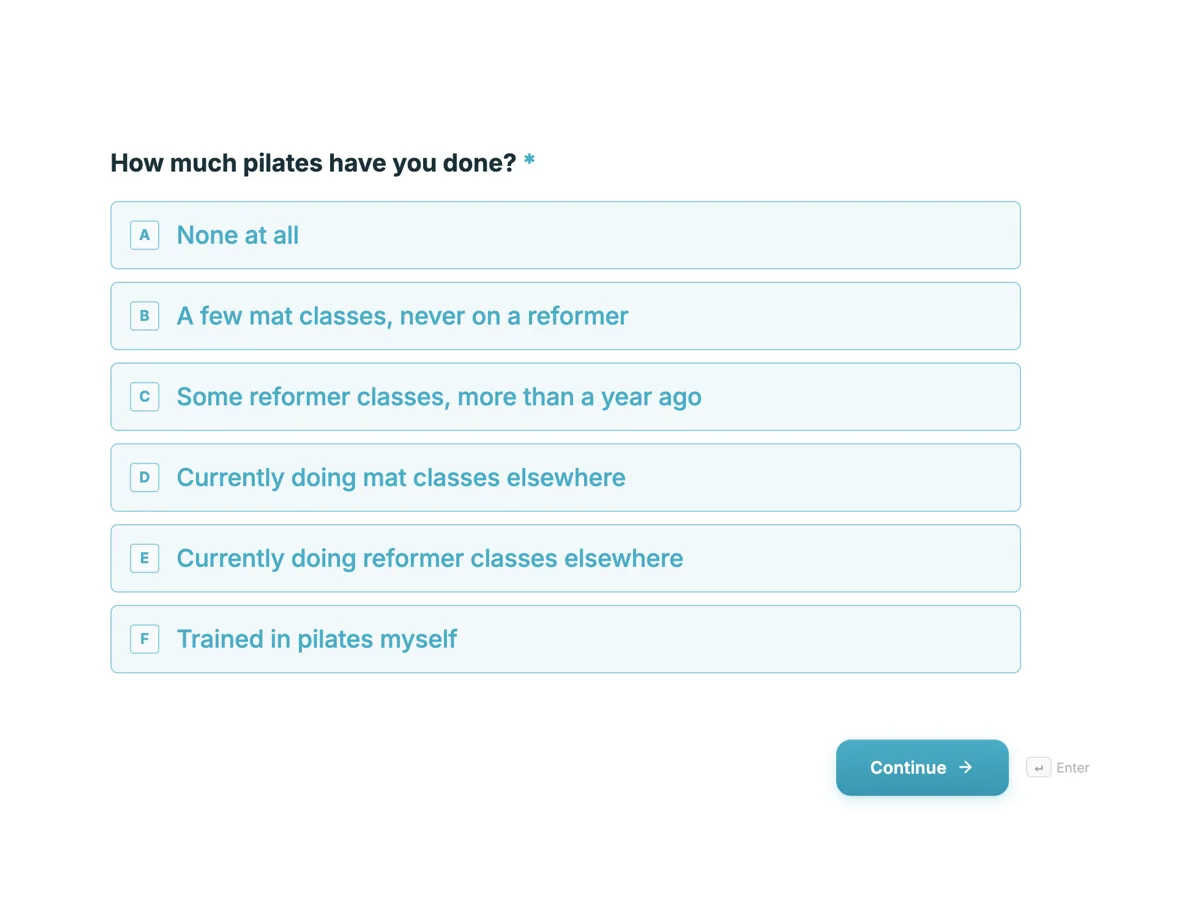 Pilates intake form that asks the postnatal question properly example