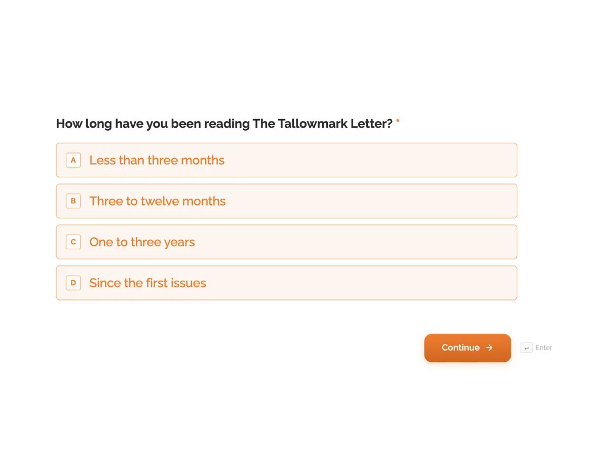 Newsletter reader survey on topics, frequency and format example