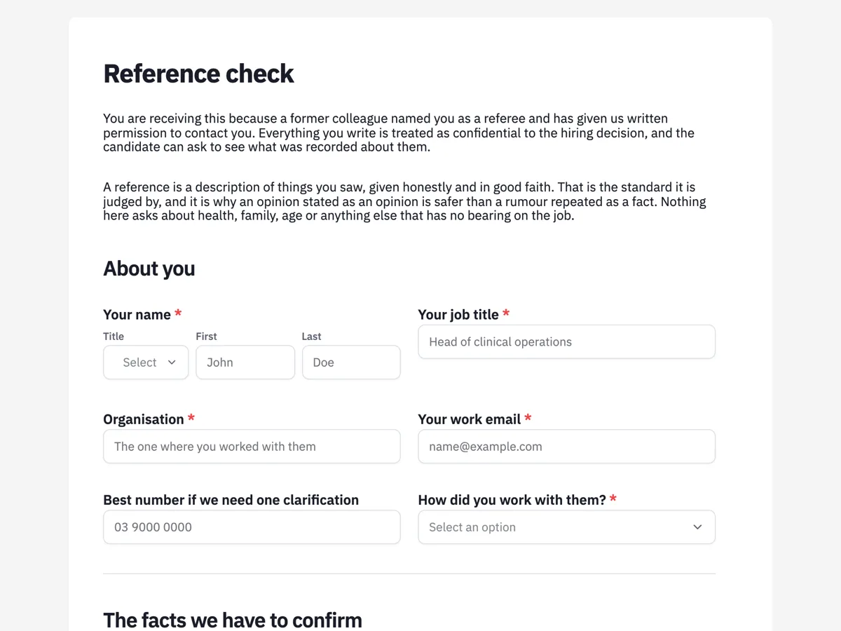 Reference check form example