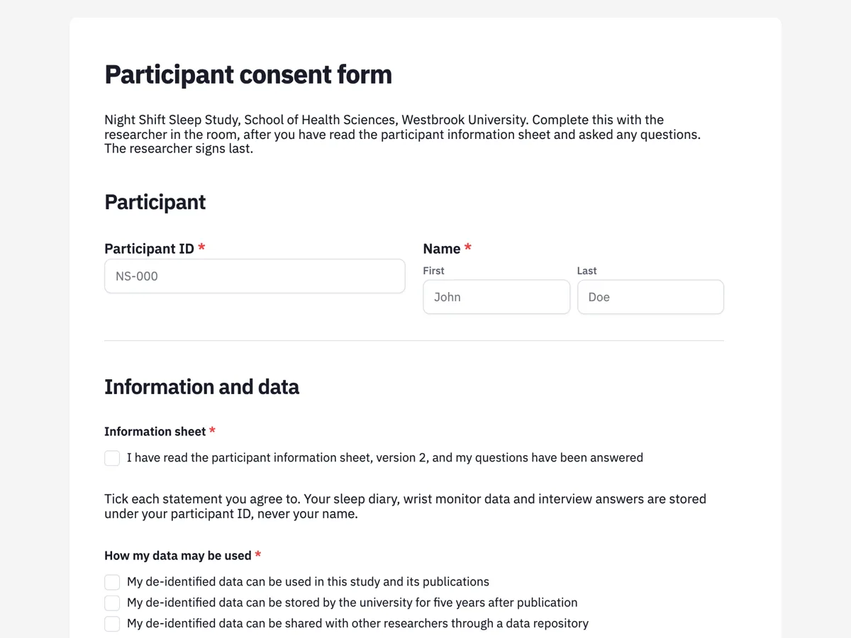 Research participant consent form with a withdrawal clause example