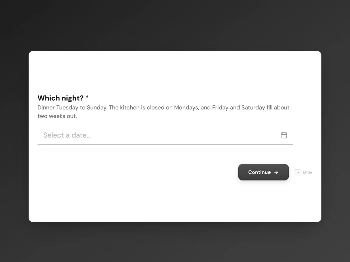 Restaurant reservation form with the occasion and the seating example