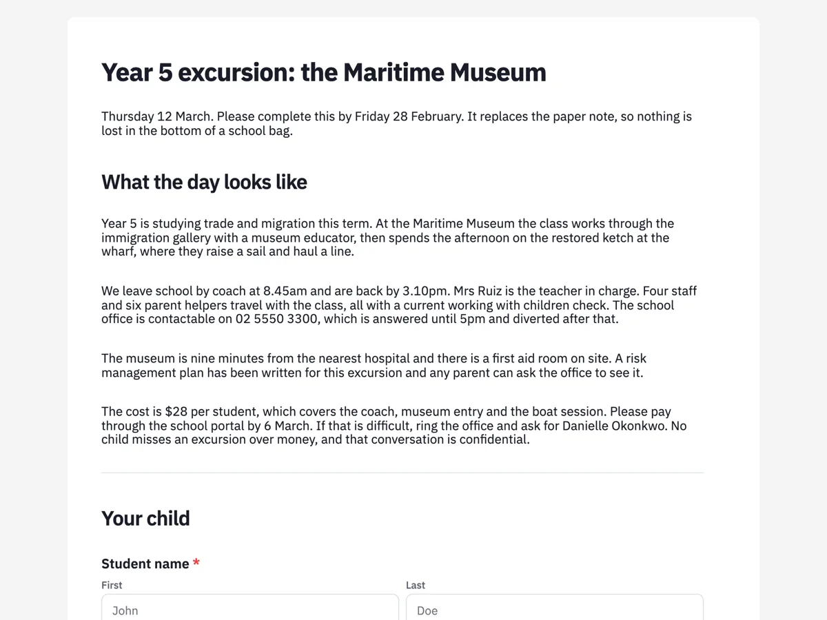 Top of the excursion permission form example