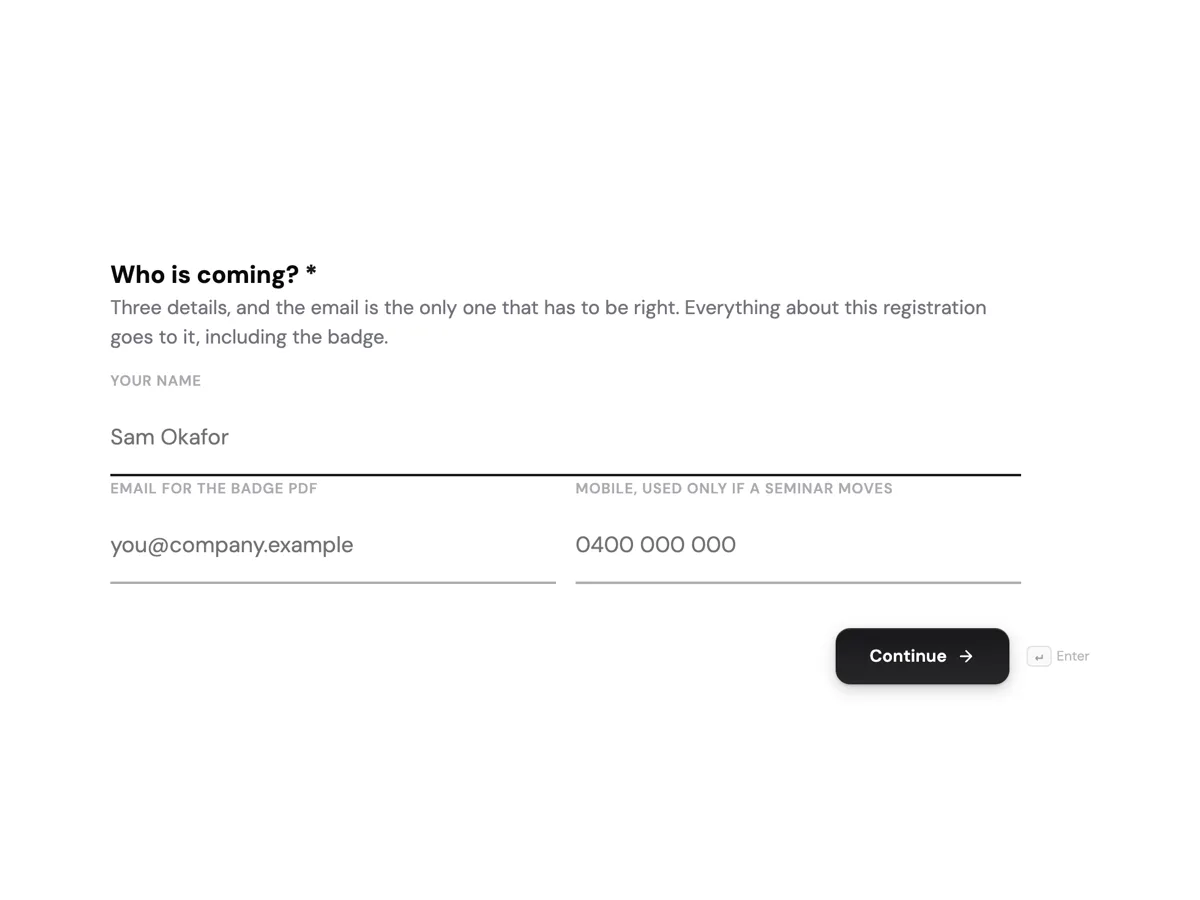 Trade show visitor registration form that prints a usable badge example