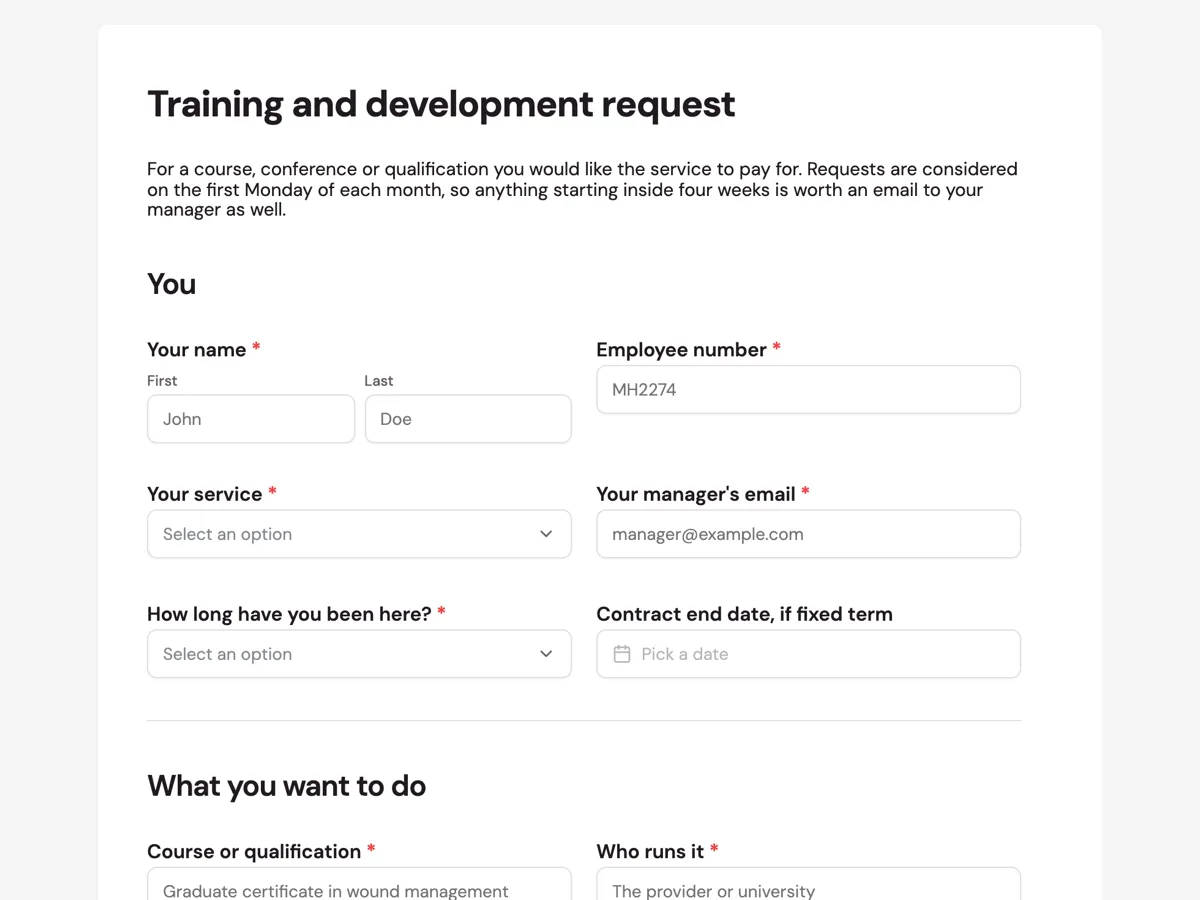 Training request form example