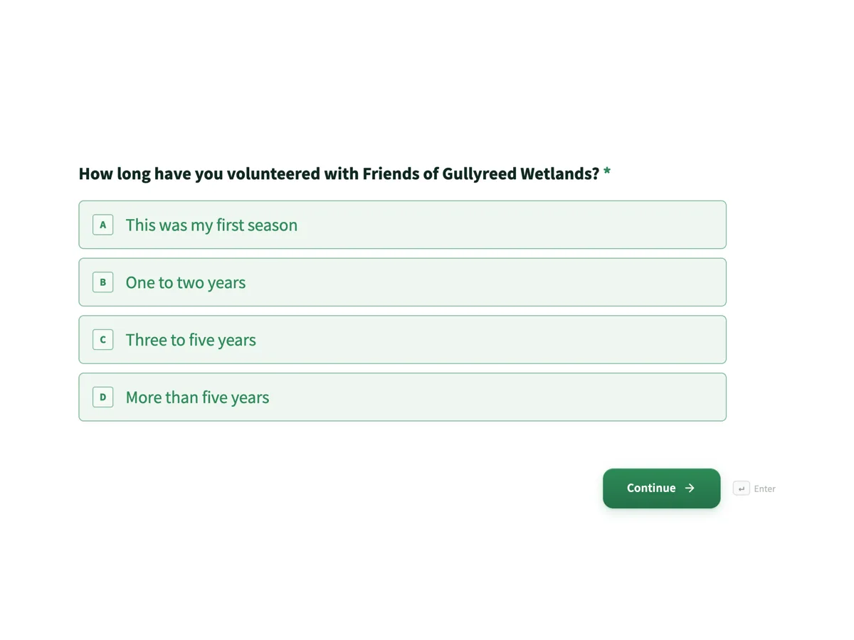 Volunteer survey on role fit, training and recognition example