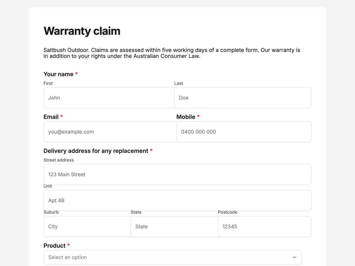 Top of the warranty claim form that gets a decision in one reply example