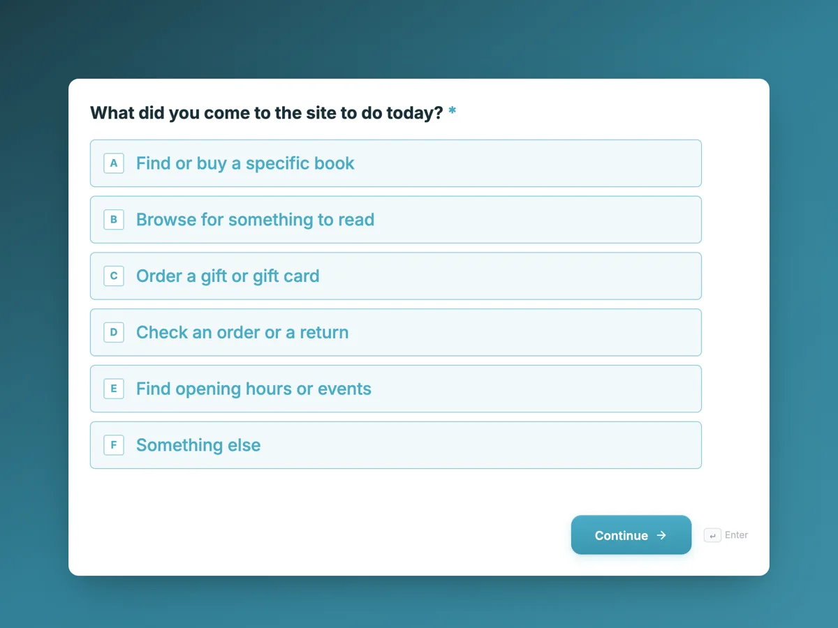 Website feedback survey template: task, success and one fix example