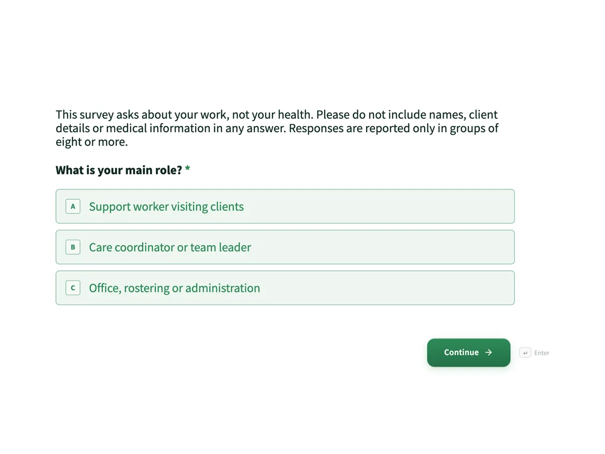 Top of the employee wellbeing survey template with workload and support items example